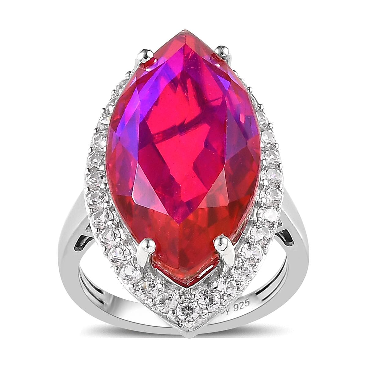 Volcanic Quartz (Triplet) and White Zircon Ring in Platinum Over Sterling Silver 13.40 ctw