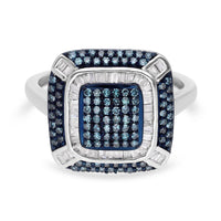 Doorbuster Venice Blue Diamond, White Diamond Ring in Platinum Over Sterling Silver (Size 9.0) 1.00 ctw