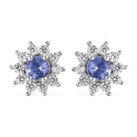 Tanzanite and White Zircon Sunburst Stud Earrings in Platinum Over Sterling Silver 1.15 ctw
