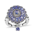 Tanzanite and White Zircon Floral Ring in Platinum Over Sterling Silver (Size 10.0) 2.10 ctw - Sticky add to cart bar