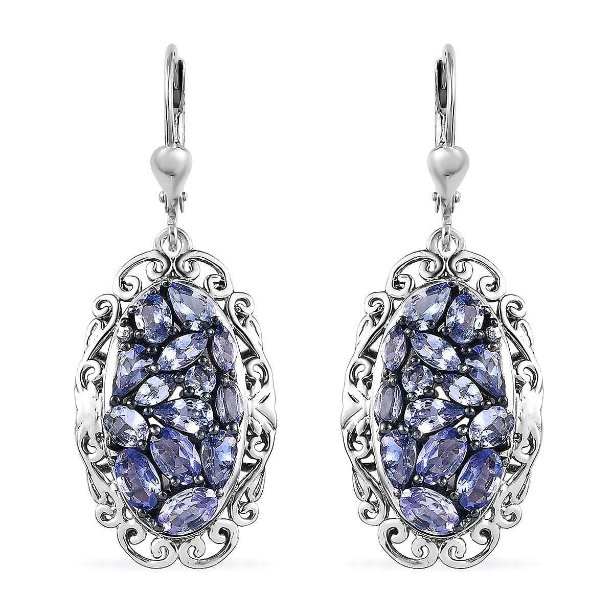 Tanzanite Lever Back Earrings in Platinum Over Sterling Silver 4.65 ctw