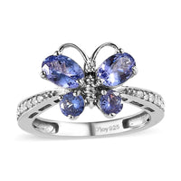 Tanzanite and White Zircon Butterfly Ring in Platinum Over Sterling Silver 1.35 ctw