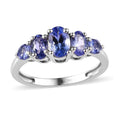 Tanzanite 5 Stone Ring in Platinum Over Sterling Silver (Size 10.0) 1.10 ctw - Sticky add to cart bar