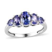 Tanzanite 5 Stone Ring in Platinum Over Sterling Silver (Size 10.0) 1.10 ctw