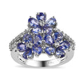 Tanzanite and White Zircon Floral Ring in Platinum Over Sterling Silver 2.35 ctw - Sticky add to cart bar