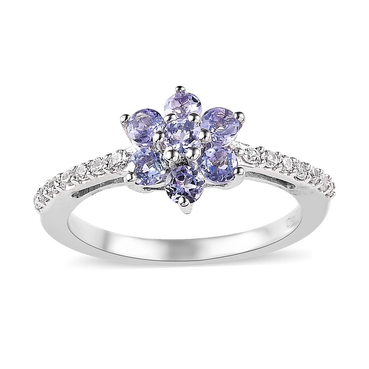 Tanzanite and White Zircon Ring in Platinum Over Sterling Silver 0.70 ctw