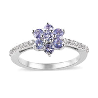 Tanzanite and White Zircon Ring in Platinum Over Sterling Silver 0.70 ctw