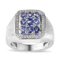 Tanzanite and White Zircon Men's Ring in Platinum Over Sterling Silver 2.00 ctw - Sticky add to cart bar