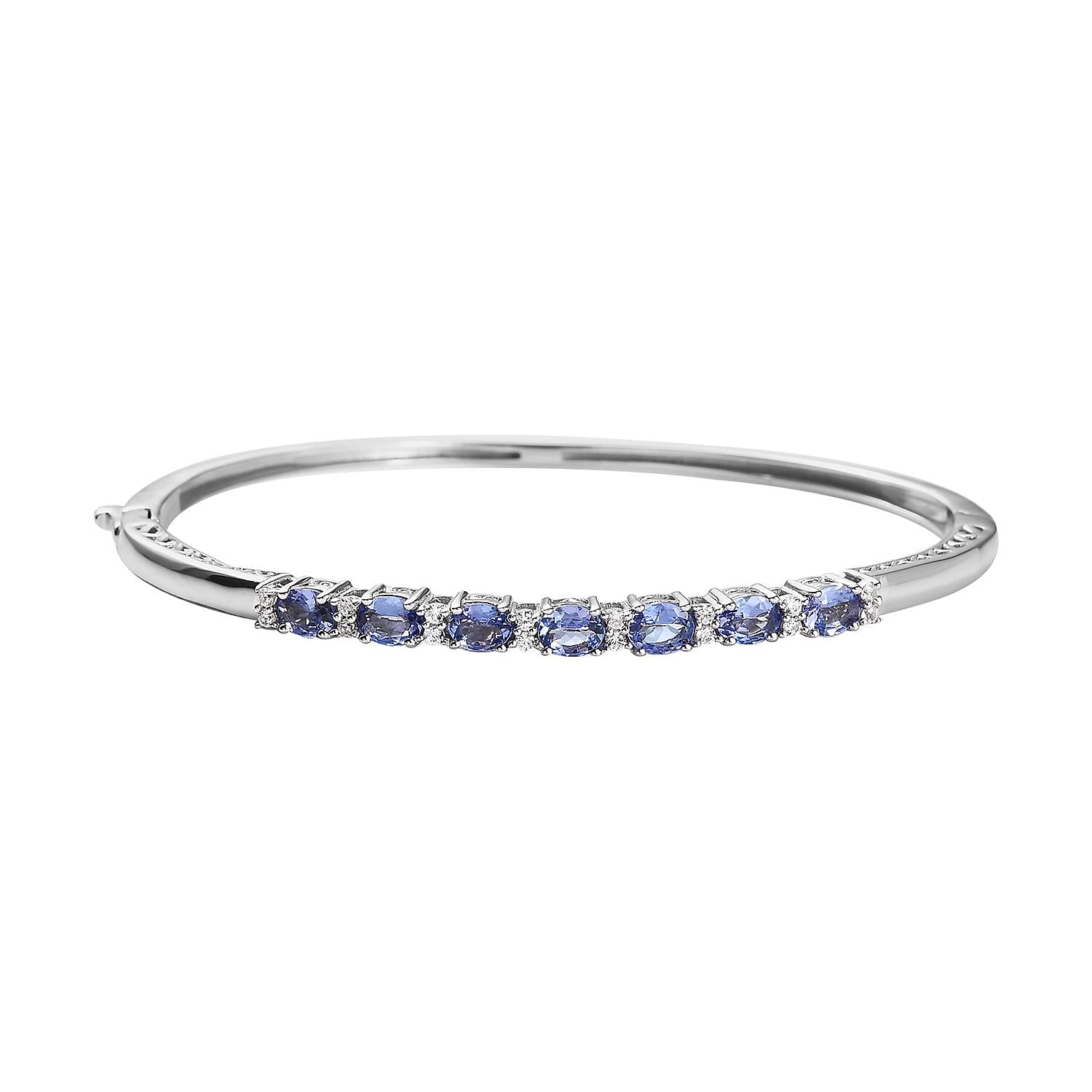 Tanzanite and White Zircon Bangle Bracelet in Platinum Over Sterling Silver (7.25 in) 2.50 ctw