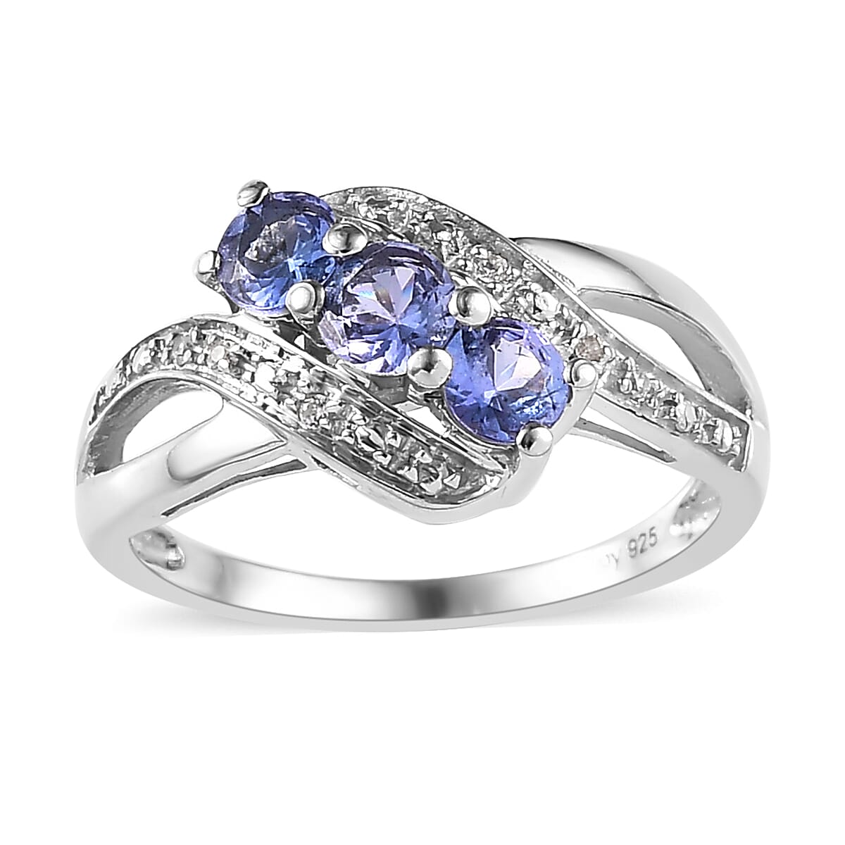 Tanzanite and White Zircon Ring in Platinum Over Sterling Silver 0.60 ctw