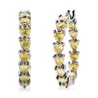 Simulated Yellow Diamond Heart Inside Out Hoop Earrings in Silvertone 2.50 ctw