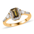 Golden Tanzanite and Moissanite Halo Ring in Vermeil YG Over Sterling Silver (Size 10.0) 0.90 ctw - Sticky add to cart bar