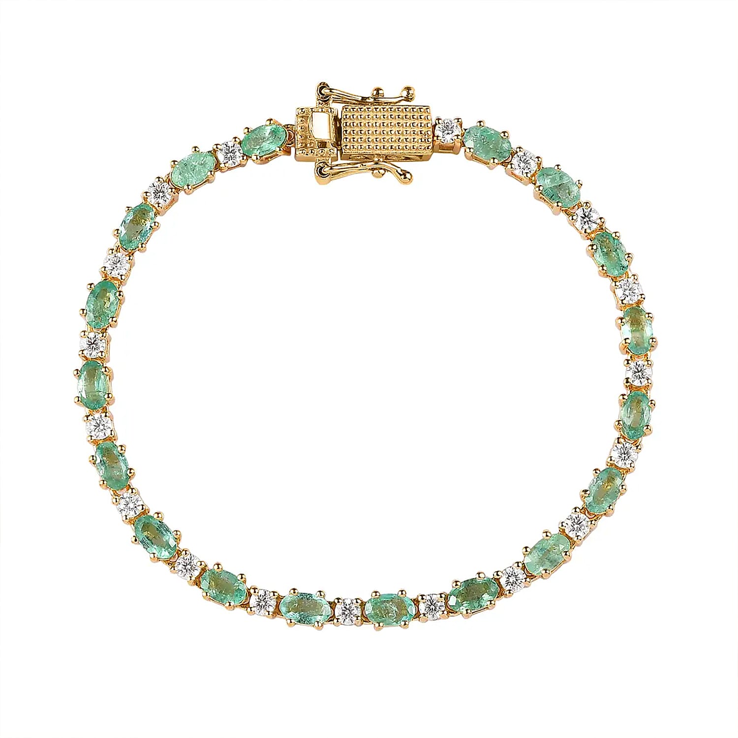 Ethiopian Emerald and Moissanite Tennis Bracelet in Vermeil Yellow Gold Over Sterling Silver (8.00 In) 7.50 ctw
