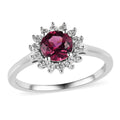 Tanzanian Rhodolite Garnet and White Zircon Sunburst Ring in Platinum Over Sterling Silver 1.40 ctw - Sticky add to cart bar