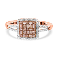 Natural Champagne and White Diamond Ring in Vermeil RG Over Sterling Silver (Size 9.0) 0.50 ctw