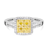 Yellow Diamond and White Diamond Ring in Platinum Over Sterling Silver (Size 10.0) 0.50 ctw