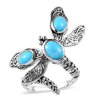 Artisan Crafted Premium Sleeping Beauty Turquoise Dragonfly Ring in Sterling Silver (Size 6.0) (Del. in 3-5 Days) 2.60 ctw