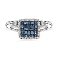 Blue and White Diamond Ring in Platinum Over Sterling Silver (Size 10.0) 0.50 ctw
