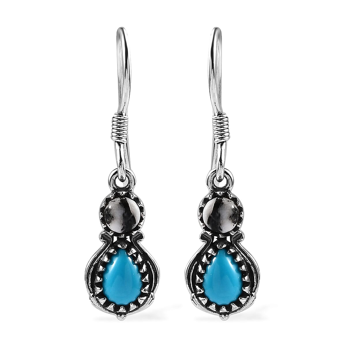 Artisan Crafted Premium Sleeping Beauty Turquoise and White Buffalo Dangle Earrings in Sterling Silver 2.20 ctw