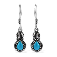 Artisan Crafted Premium Sleeping Beauty Turquoise and White Buffalo Dangle Earrings in Sterling Silver 2.20 ctw