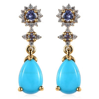 D'Joy Premium Sleeping Beauty Turquoise and Multi Gemstone Dangling Earrings in Vermeil Yellow Gold Over Sterling Silver 3.10 ctw