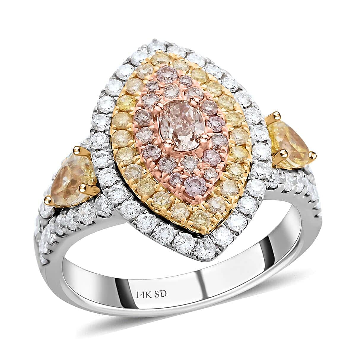 Modani 14K White, Yellow and Rose Gold Natural Pink, Yellow and White Diamond (SI) Ring (Size 9.0) 5.10 Grams 1.95 ctw (Del. in 10-12 Days)
