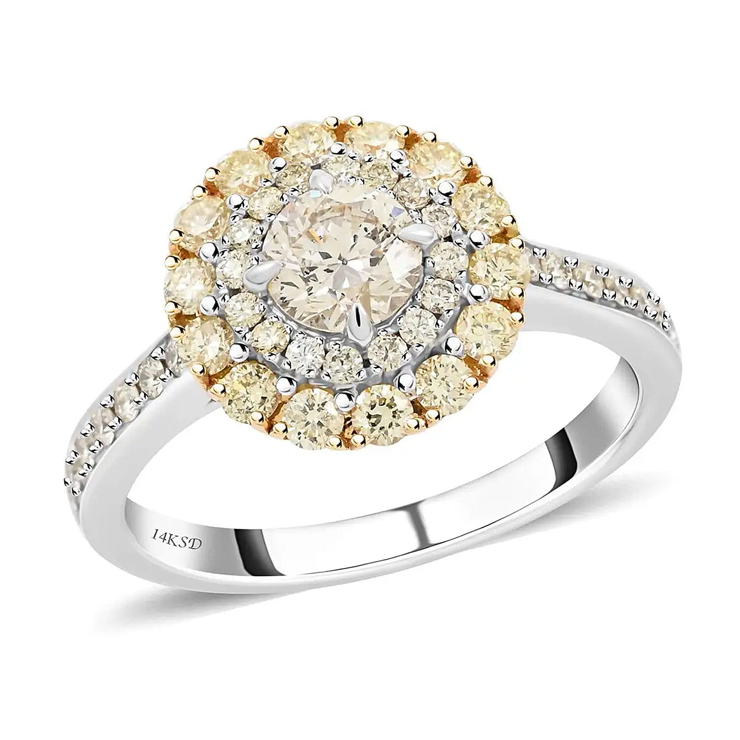 Modani 14K White & Yellow Gold Natural Yellow and White Diamond SI Ring (Size 10.0) 1.25 ctw (Del. in 10-12 Days)