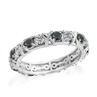 Doorbuster Blue Sapphire, Moissanite XO Band Ring in Platinum Over Sterling Silver (Size 10.0) 1.65 ctw