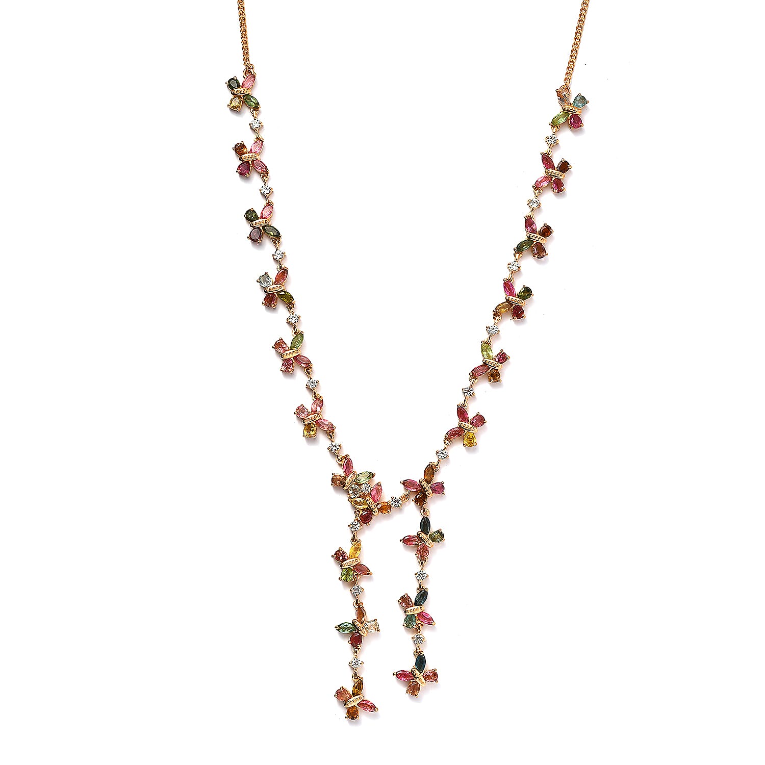GP Trionfo Collection Premium Multi-Tourmaline and White Zircon Necklace 18 Inches in Vermeil Yellow Gold Over Sterling Silver 14.80 ctw