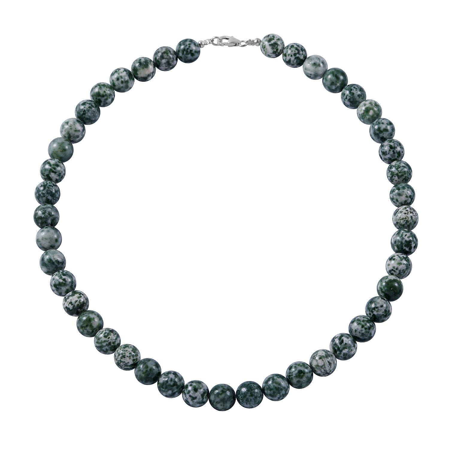 Green Spot Jasper Beaded Necklace 18 Inches in Sterling Silver 350.00 ctw