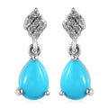 Premium Sleeping Beauty Turquoise and White Zircon Drop Earrings in Platinum Over Sterling Silver 1.35 ctw - Sticky add to cart bar