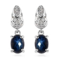 Blue Star Sapphire (DF) and White Zircon Dangle Earrings in Platinum Over Sterling Silver 3.75 ctw - Sticky add to cart bar