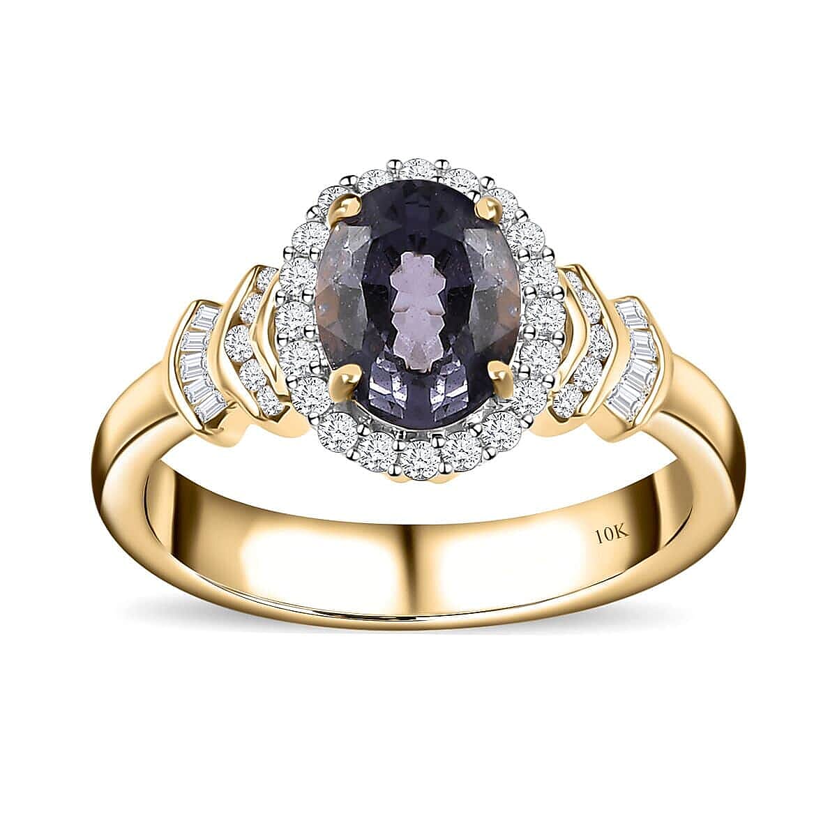 Luxoro 10K Yellow Gold Premium Tanzanian Platinum Spinel and G-H I3 Diamond Halo Ring 1.65 ctw (Del. in 5-7 Days)