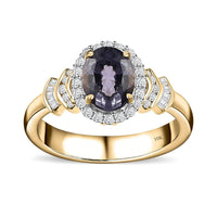 Luxoro 10K Yellow Gold Premium Tanzanian Platinum Spinel and G-H I3 Diamond Halo Ring 1.65 ctw (Del. in 5-7 Days)