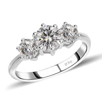 Moissanite 1.75 ctw 3 Stone Ring in Platinum Over Sterling Silver