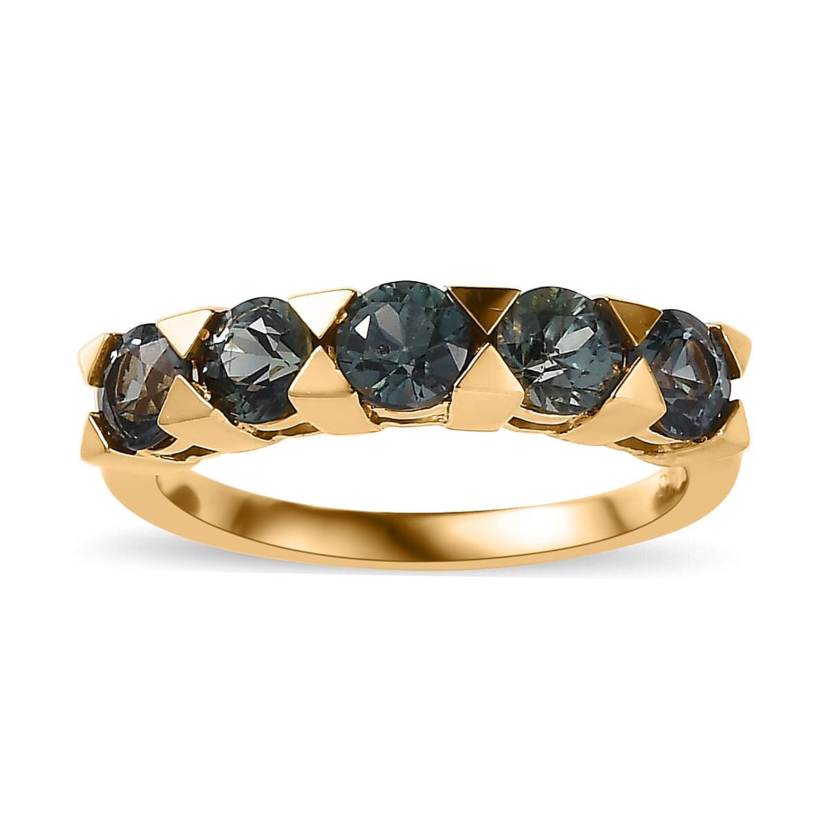 Doorbuster Premium Australian Sapphire 5 Stone Ring in Vermeil Yellow Gold Over Sterling Silver 1.60 ctw