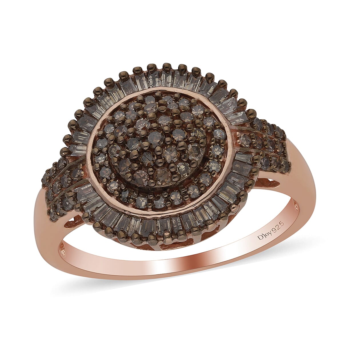 Natural Champagne Diamond Cocktail Ring in Rhodium and Vermeil Rose Gold Over Sterling Silver (Size 8.0) 1.10 ctw (1)