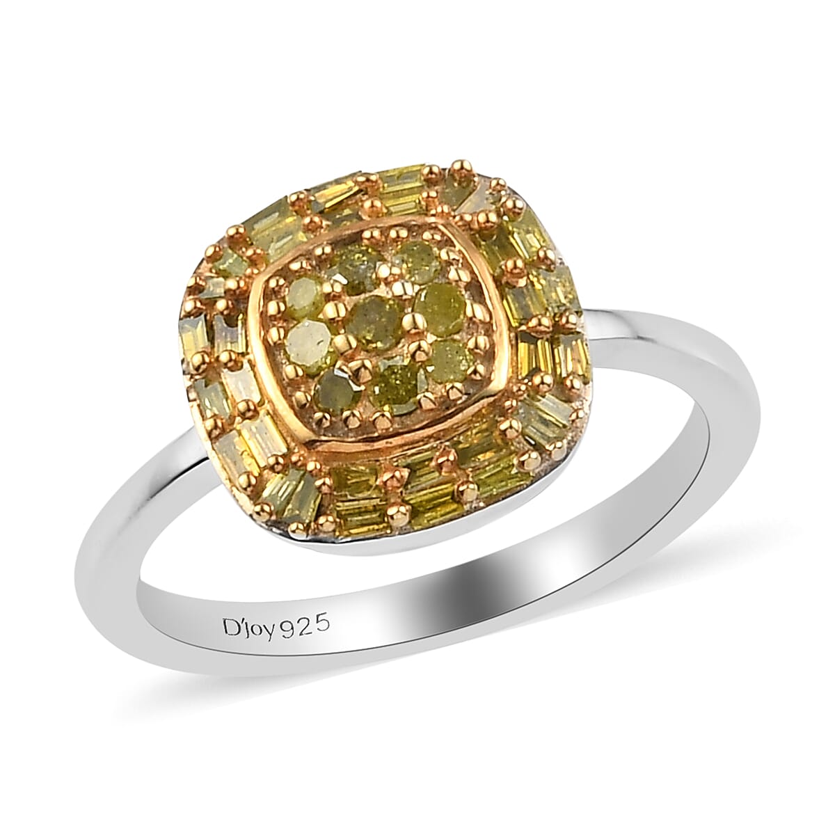DOORBUSTER Yellow Diamond (IR) Cluster Ring in Rhodium Over Sterling Silver 0.33 ctw