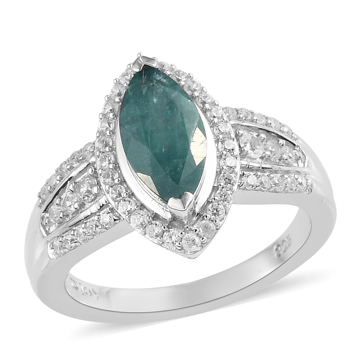 Premium Grandidierite and Natural White Zircon Halo Ring in Platinum Over Sterling Silver 1.60 ctw