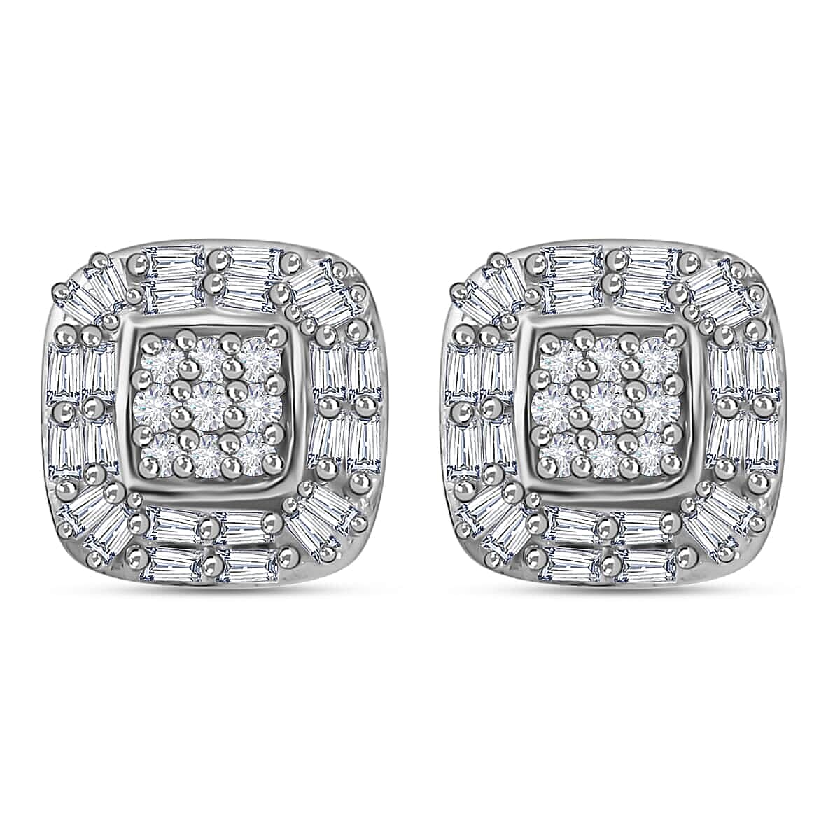 DOORBUSTER Diamond Cluster Stud Earrings in Platinum Over Sterling Silver 0.33 ctw