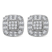 DOORBUSTER Diamond Cluster Stud Earrings in Platinum Over Sterling Silver 0.33 ctw
