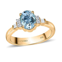 Luxoro 10K Yellow Gold Premium Santa Maria Aquamarine and G-H I3 Diamond Ring 1.25 ctw (Del. in 5-7 Days)