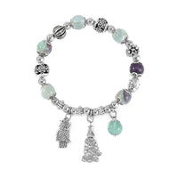 Golden Rutilated Quartz Beaded Stretch Bracelet with Silvertone Charm 47.10 ctw