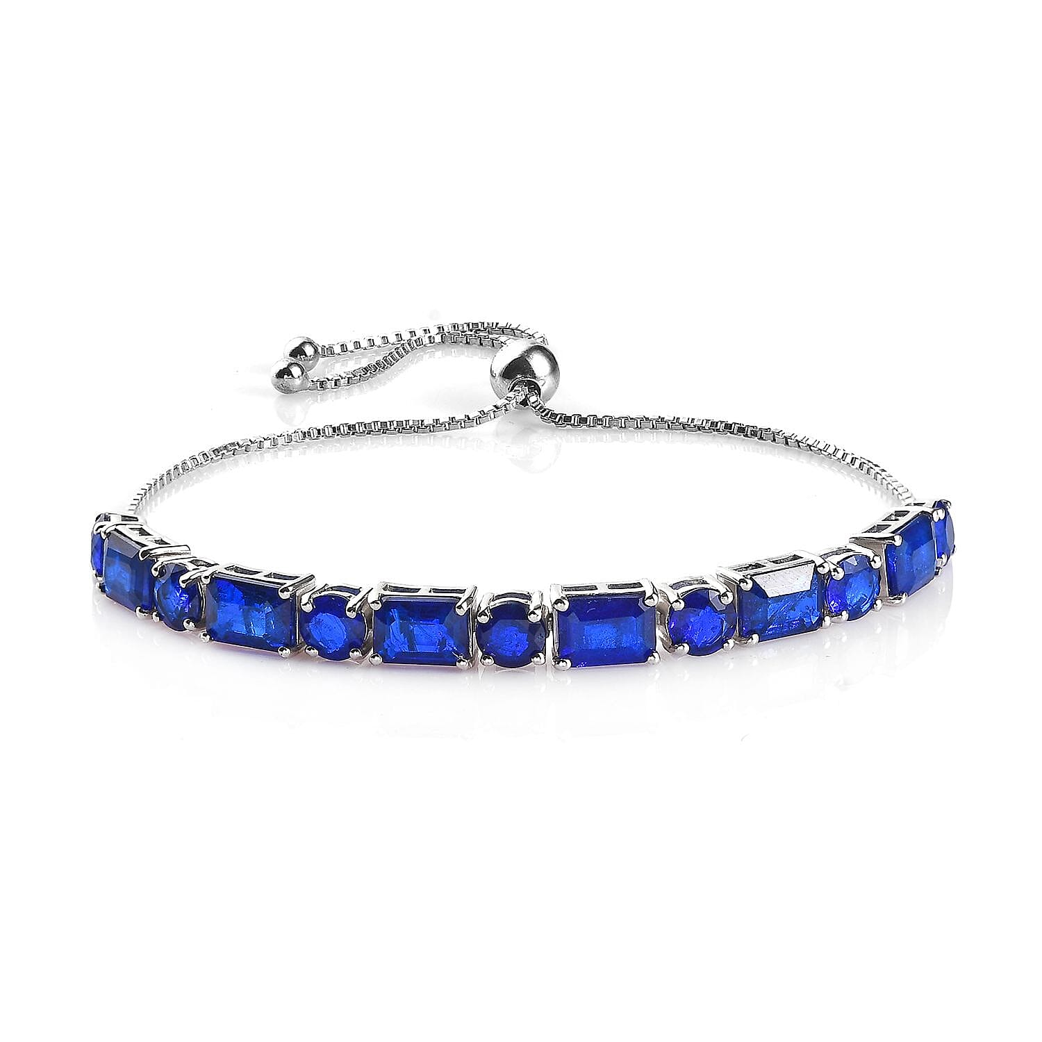 Tanzanian Blue Spinel (DF) Bolo Bracelet in Platinum Over Sterling Silver (9.50 In) 9.75 ctw