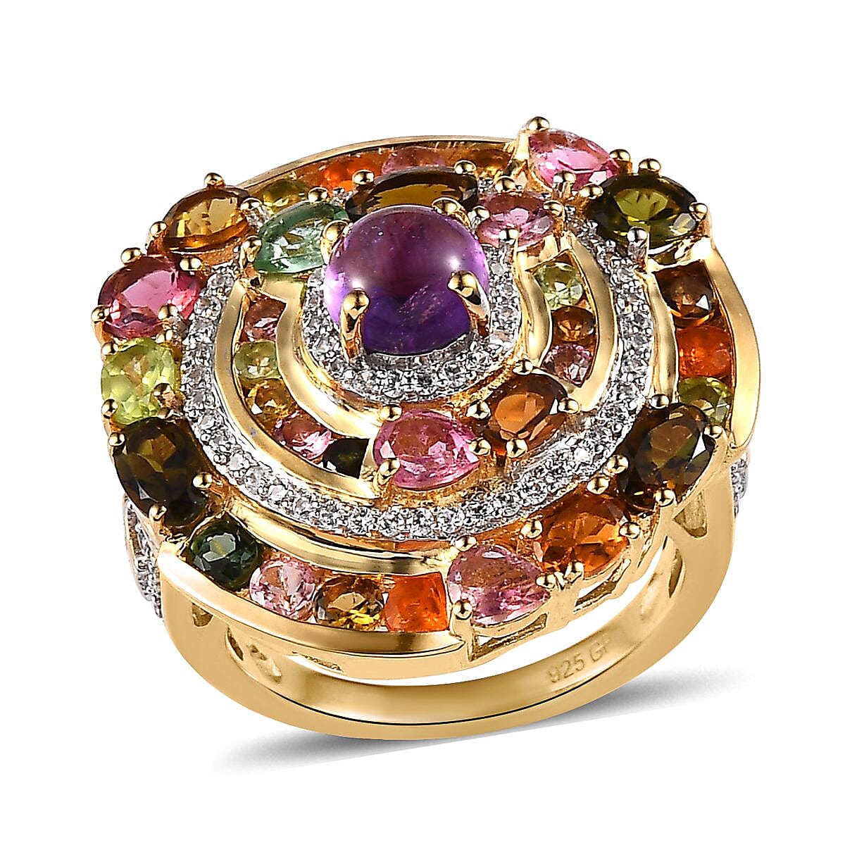 GP Celestial Dream Collection Premium African Amethyst and Multi Gemstone Ring in Vermeil Yellow Gold Over Sterling Silver 5.65 ctw (Del. in 3-5 Days)