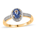 Doorbuster Premium Ceylon Blue Sapphire and Moissanite Halo Ring in Vermeil Yellow Gold Over Sterling Silver (Size 10.0) 1.20 ctw - Sticky add to cart bar