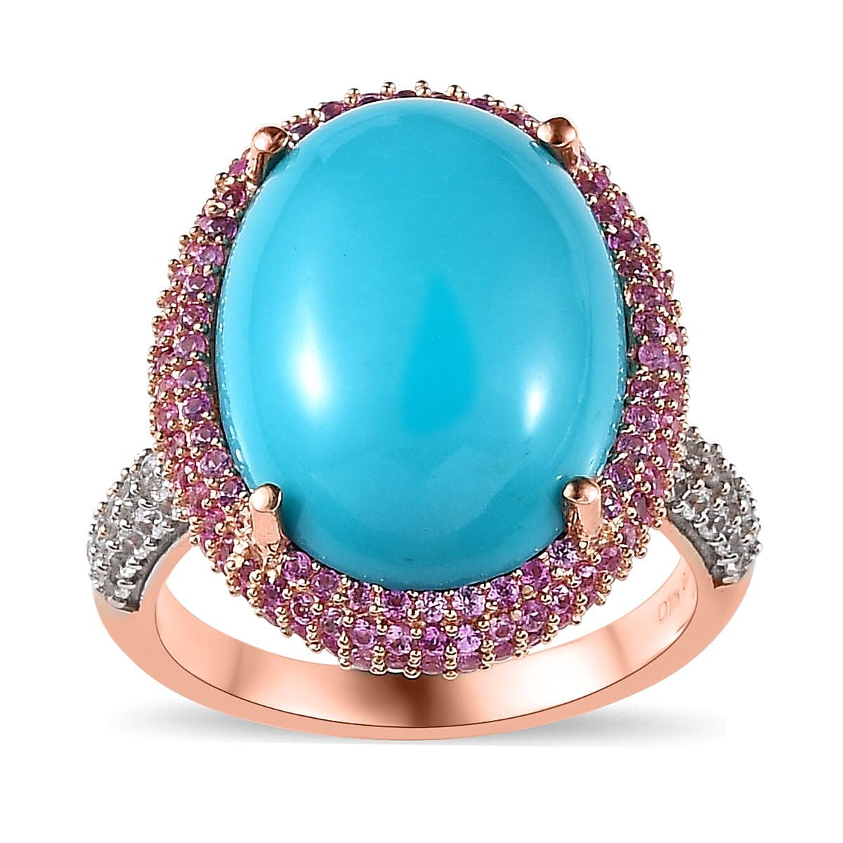 Doorbuster Premium Sleeping Beauty Turquoise and Multi Gemstone Double Halo Ring in Vermeil Rose Gold Over Sterling Silver 11.75 ctw