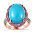 Doorbuster Premium Sleeping Beauty Turquoise and Multi Gemstone Double Halo Ring in Vermeil Rose Gold Over Sterling Silver 11.75 ctw - Sticky add to cart bar