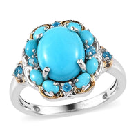 Premium Sleeping Beauty Turquoise and Malgache Neon Apatite Ring in Vermeil YG and Platinum Over Sterling Silver 3.00 ctw (Del. in 3-5 Days)
