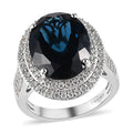 Doorbuster Premium London Blue Topaz and White Zircon Double Halo Ring in Platinum Over Sterling Silver (Size 10.0) 11.25 ctw - Sticky add to cart bar